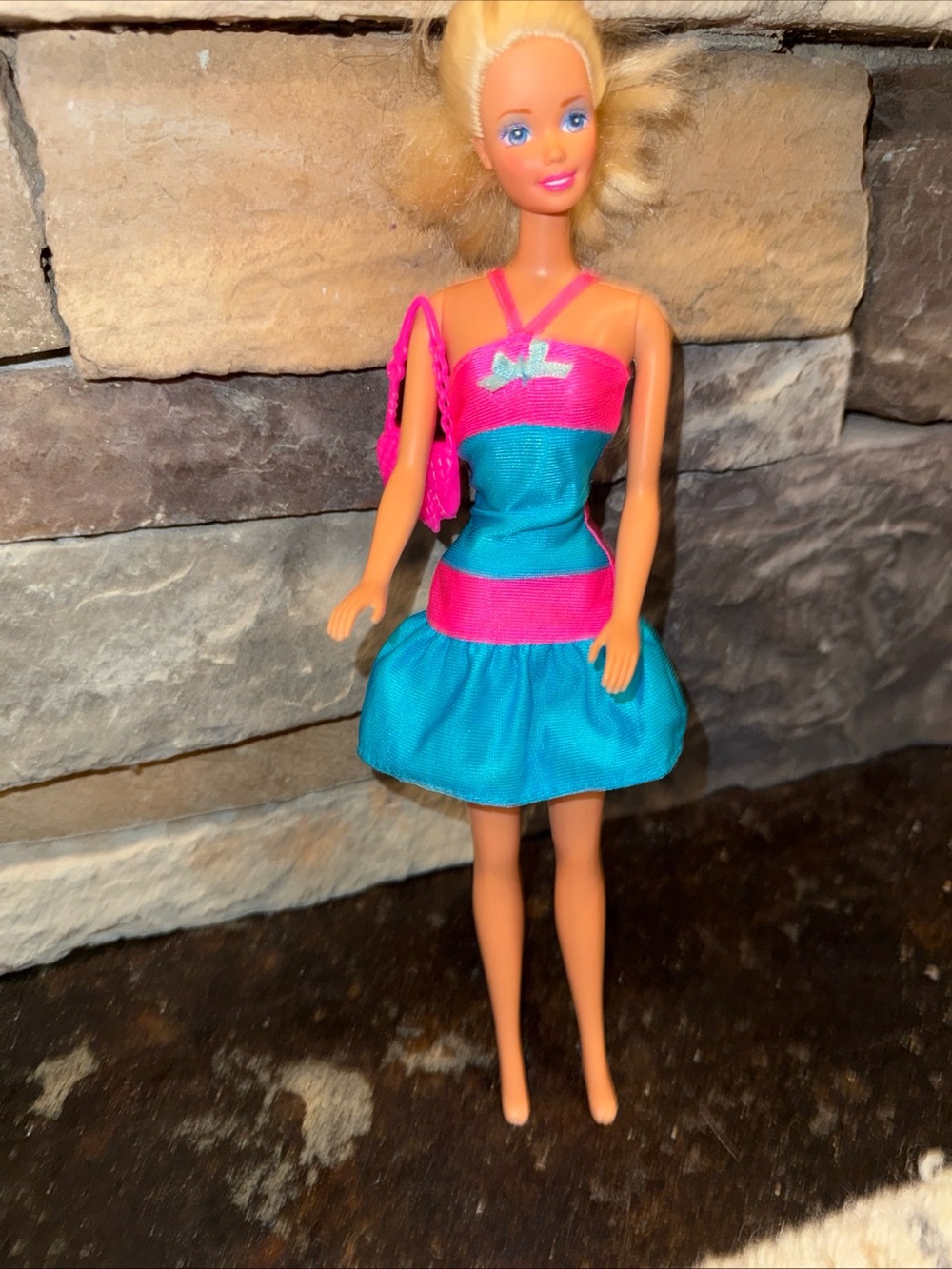 Barbie Vinatge 90’s pink blue dress and accessories